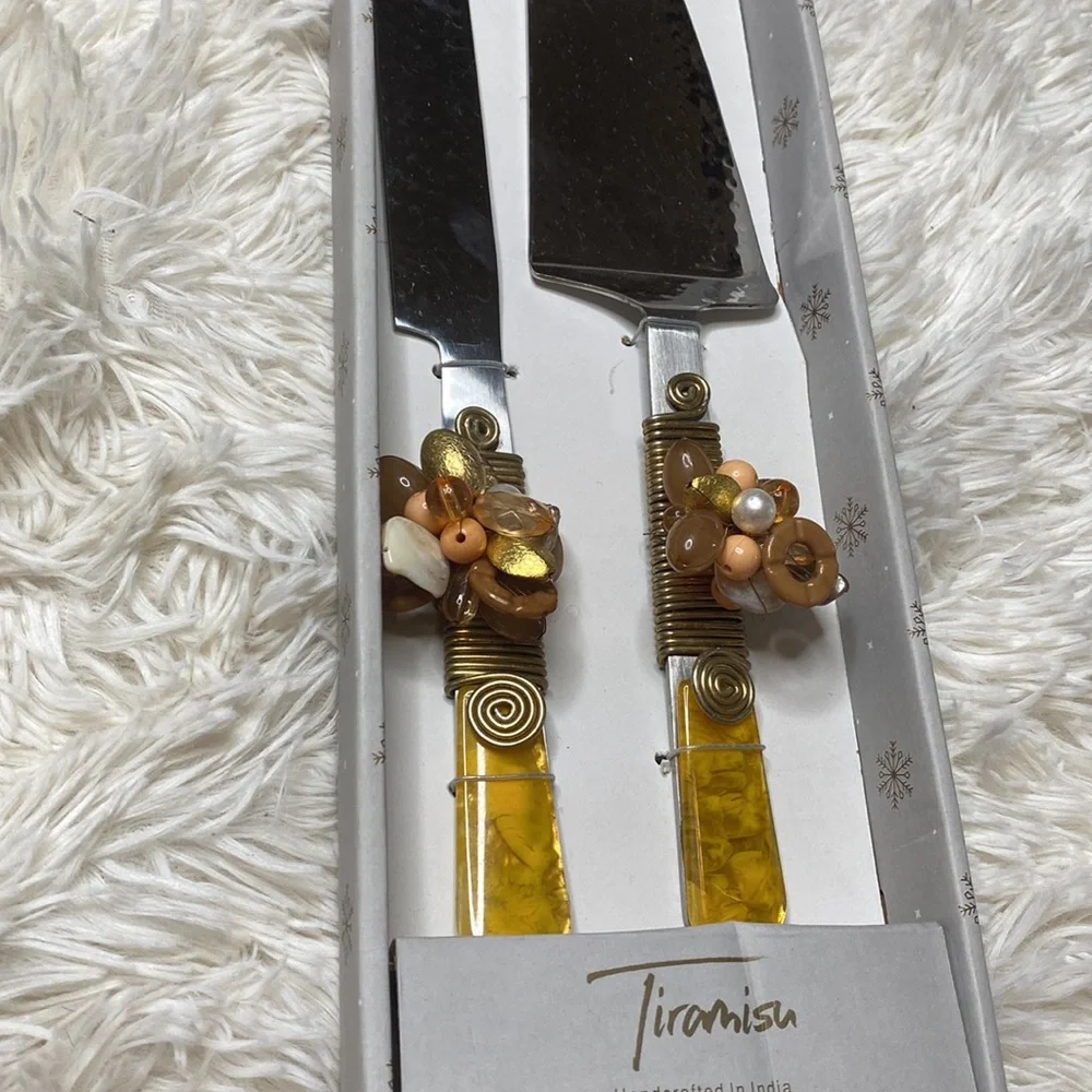 Tiramisu Gold Yellow Jewel Stone Encrusted 2 Piece Serving Piece Set